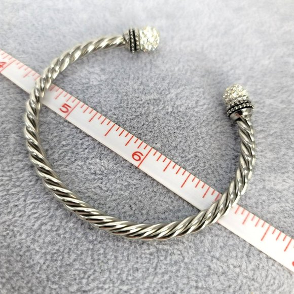 Silver Twist Rhinestone Ended Cuff Stylish Fashion Bracelet LI325 - Picture 3 of 5